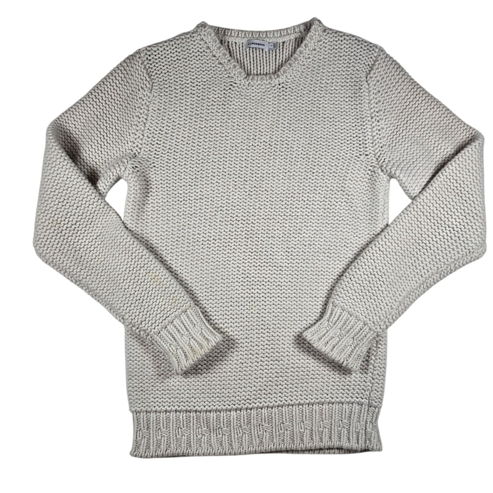 J.Lindeberg Beige Orion Wool Cashmere Chunky Cable-Knit Pullover Sweater Men's S